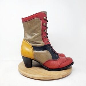 DKODE‎ Boots Women 37 VYLMA Tall Leather Steampunk Lagenlook Boho Colorful Shoes